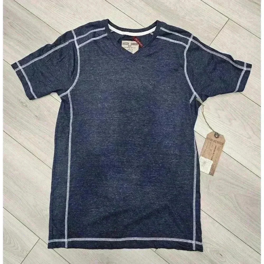 Hudson & Barrow‎ Mens V-neck Tshirt Size Small Heathered Navy Blue NWT